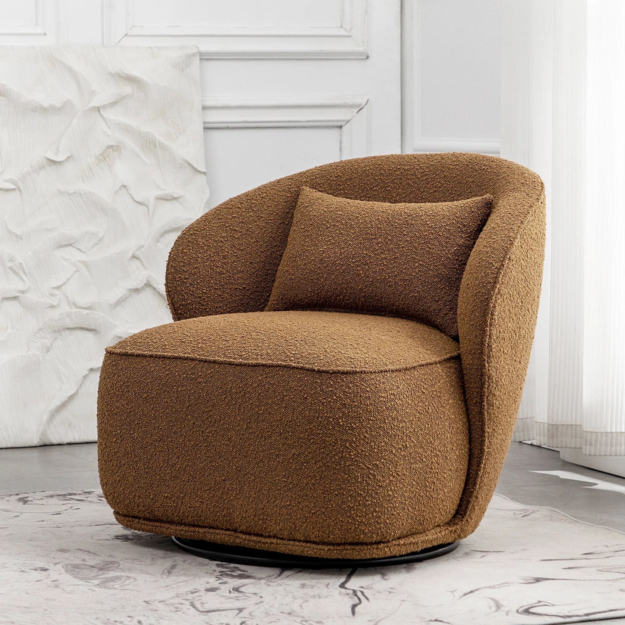 Deshaune 33" Wide Boucle Upholstered Swivel Barrel Chair (No Installation Required) | Wayfair North America