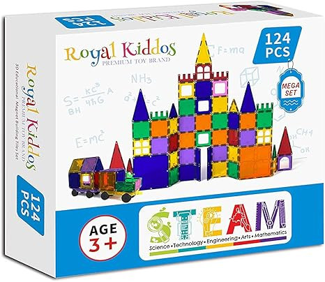 Royal Kiddos - 124 PCS with 2 Cars - Magnetic Building Blocks Toys for Kids - Magnetic Tiles Buil... | Amazon (US)