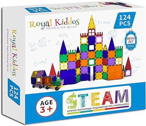 Royal Kiddos - 124 PCS with 2 Cars - Magnetic Building Blocks Toys for Kids - Magnetic Tiles Buil... | Amazon (US)
