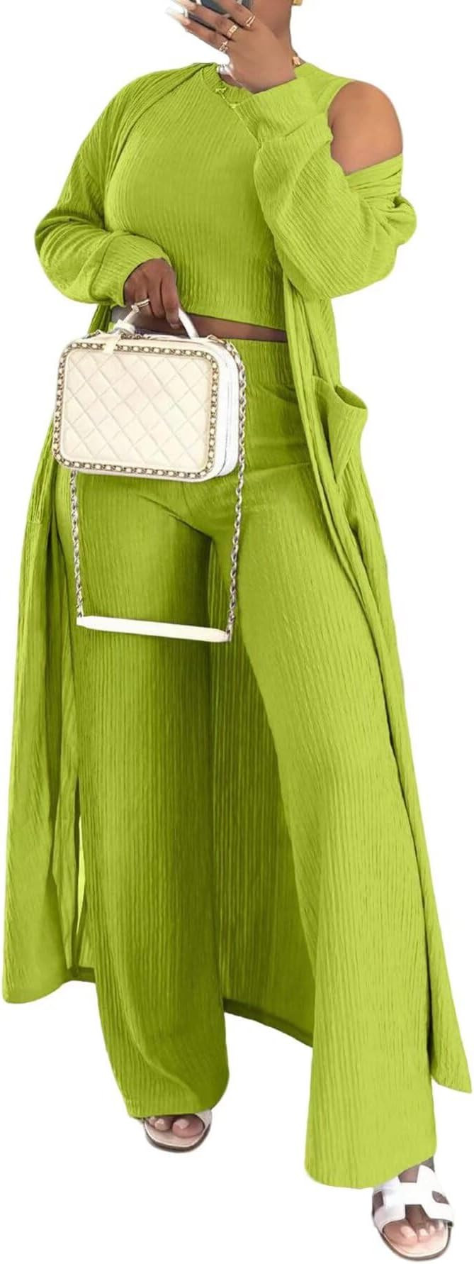 ThusFar Women 3 Piece Lounge Sets Fall Long Sleeve Textured Knit Cardigan Tank Top High Waist Pan... | Amazon (US)