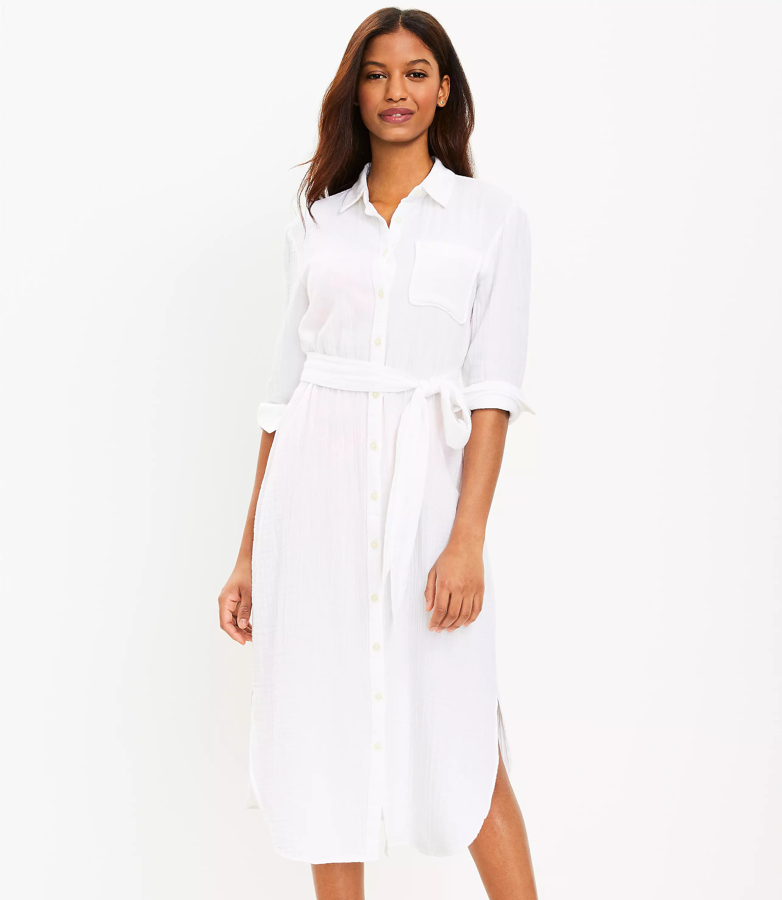 Sheer Midi Pocket Shirtdress | LOFT