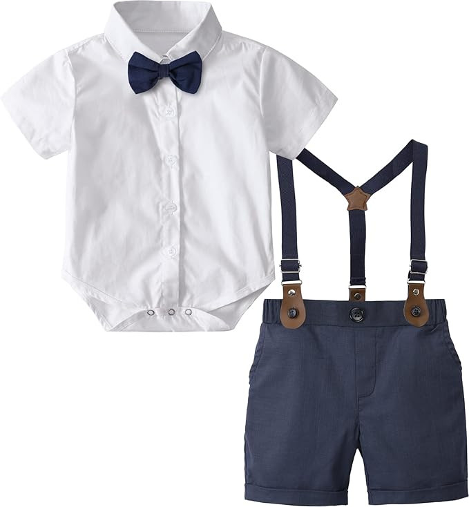 A&J DESIGN Baby Boy Gentleman Suspenders Outfit Infant Formal Wedding Dress Suits Set | Amazon (US)