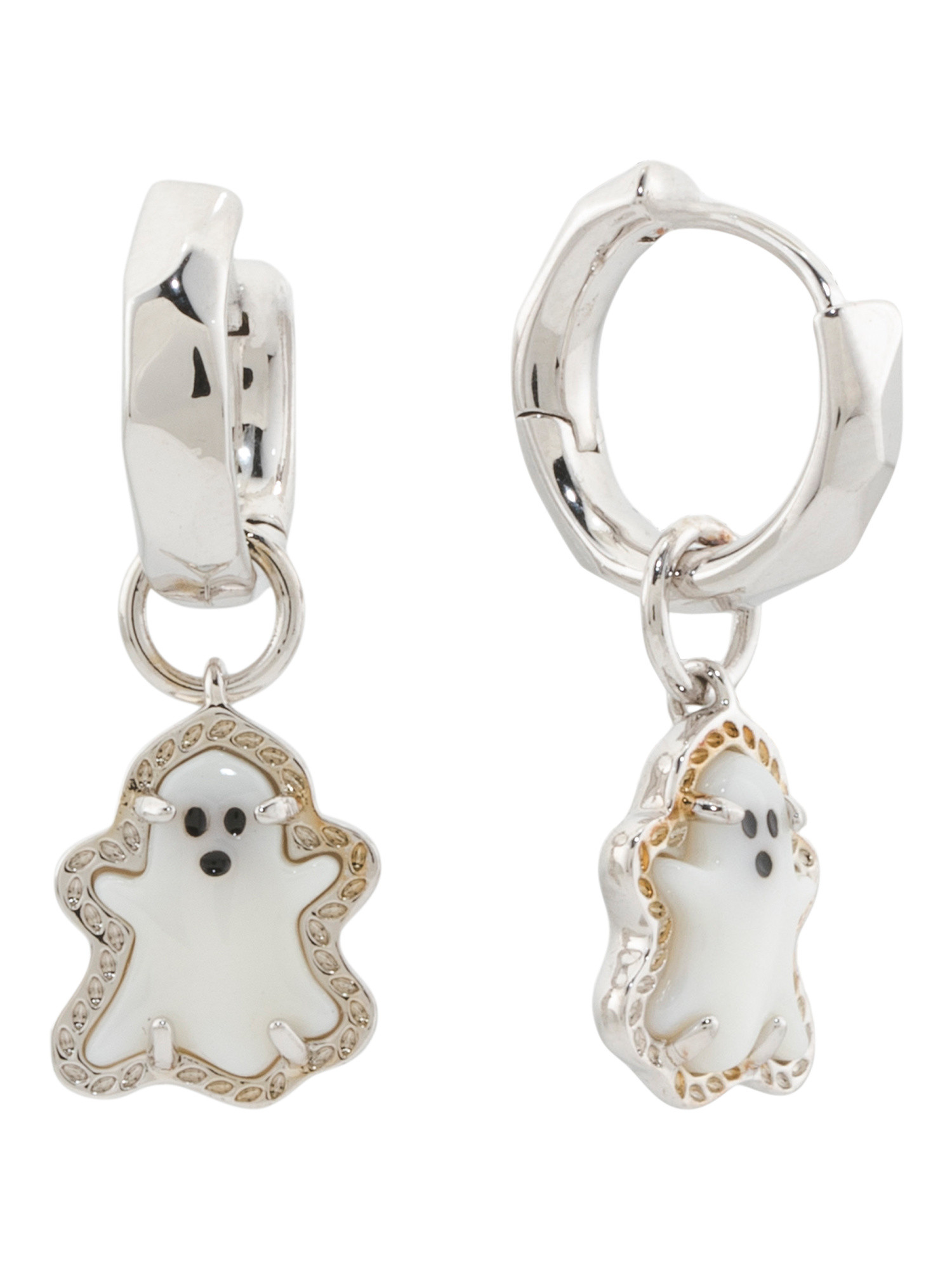 Made In Thailand Gold White Mother Of Pearl Ghost Huggie Earrings | TJ Maxx