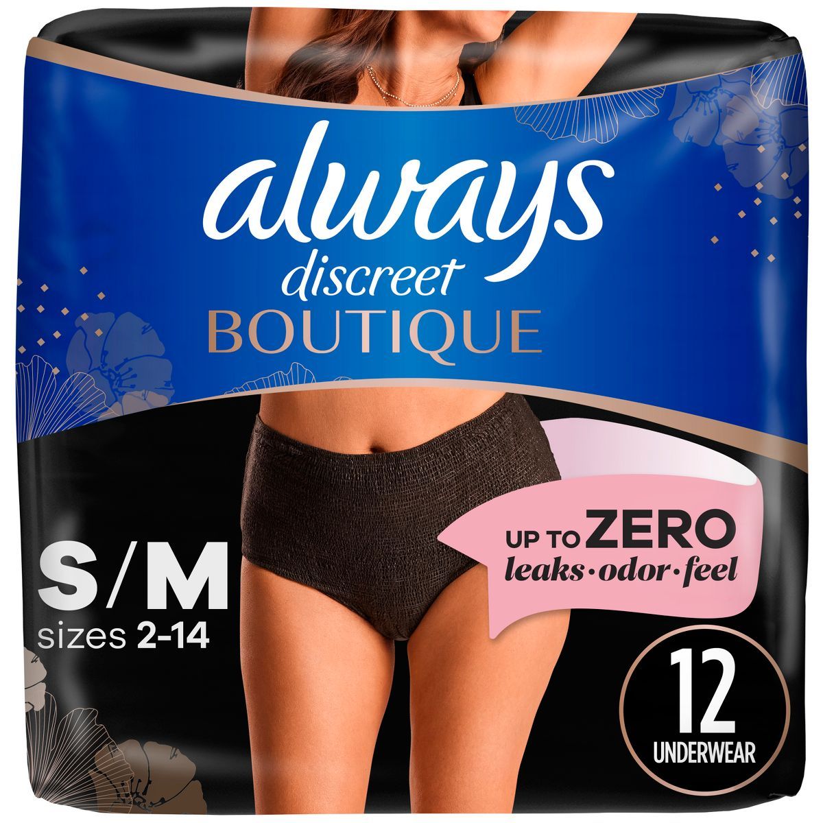 Always Discreet Boutique Low-Rise Adult Postpartum Incontinence Underwear for Women - Black - | Target