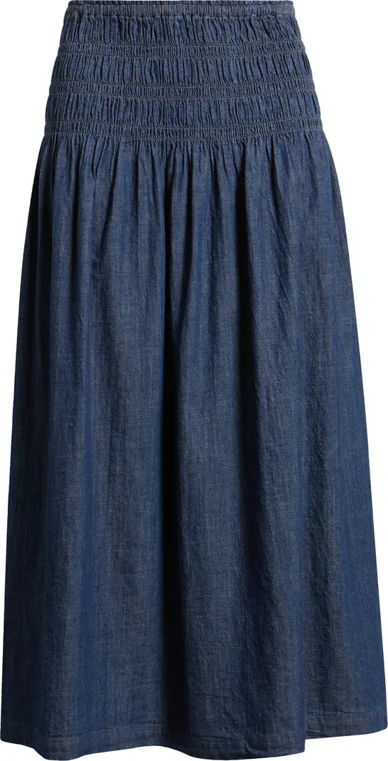 Smocked Waist Denim Midi Skirt | Nordstrom