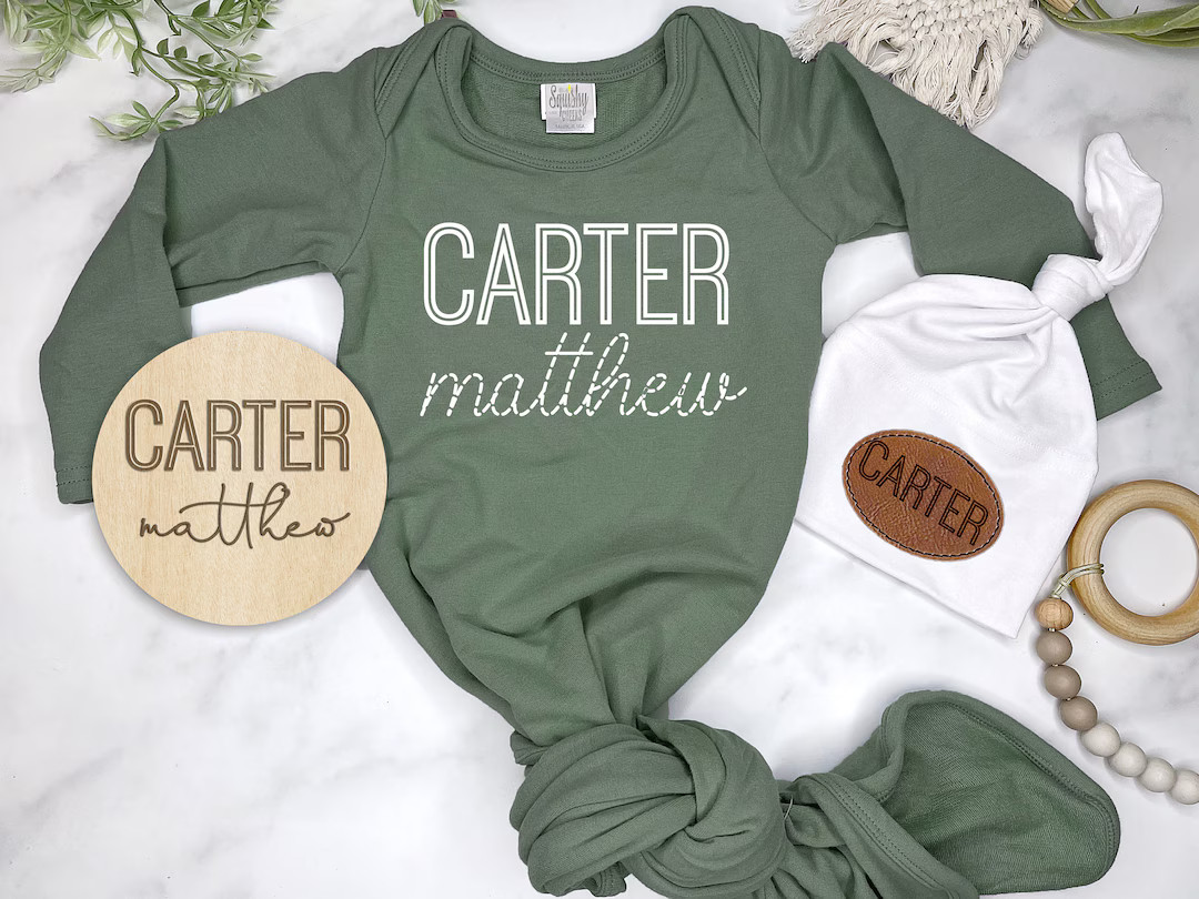 Bamboo Newborn Baby Boy Outfit, Baby Boy Personalized Knotted Gown, Newborn Outfit, Monogramed, N... | Etsy (US)