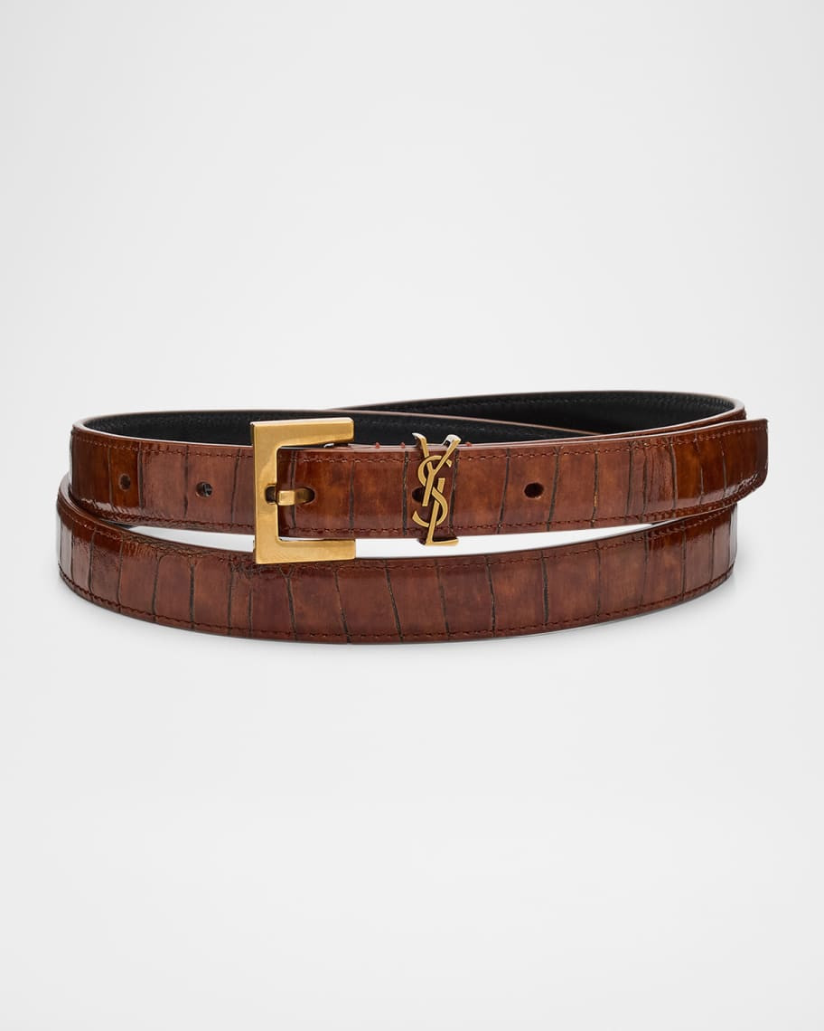 Saint Laurent YSL Shiny Leather Belt | Neiman Marcus