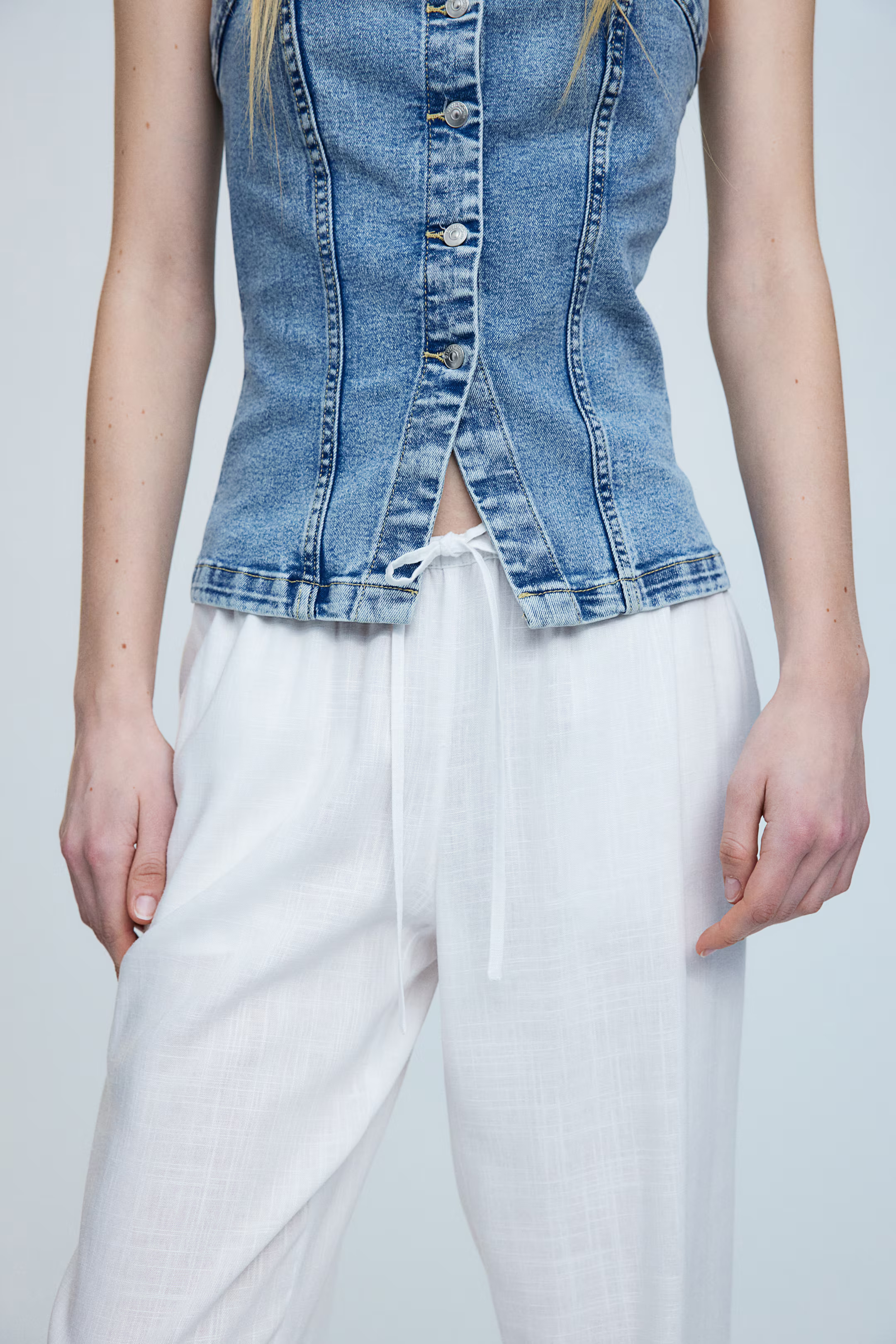 Linen-blend Pull-on Pants - White - Ladies | H&M US | H&M (US + CA)