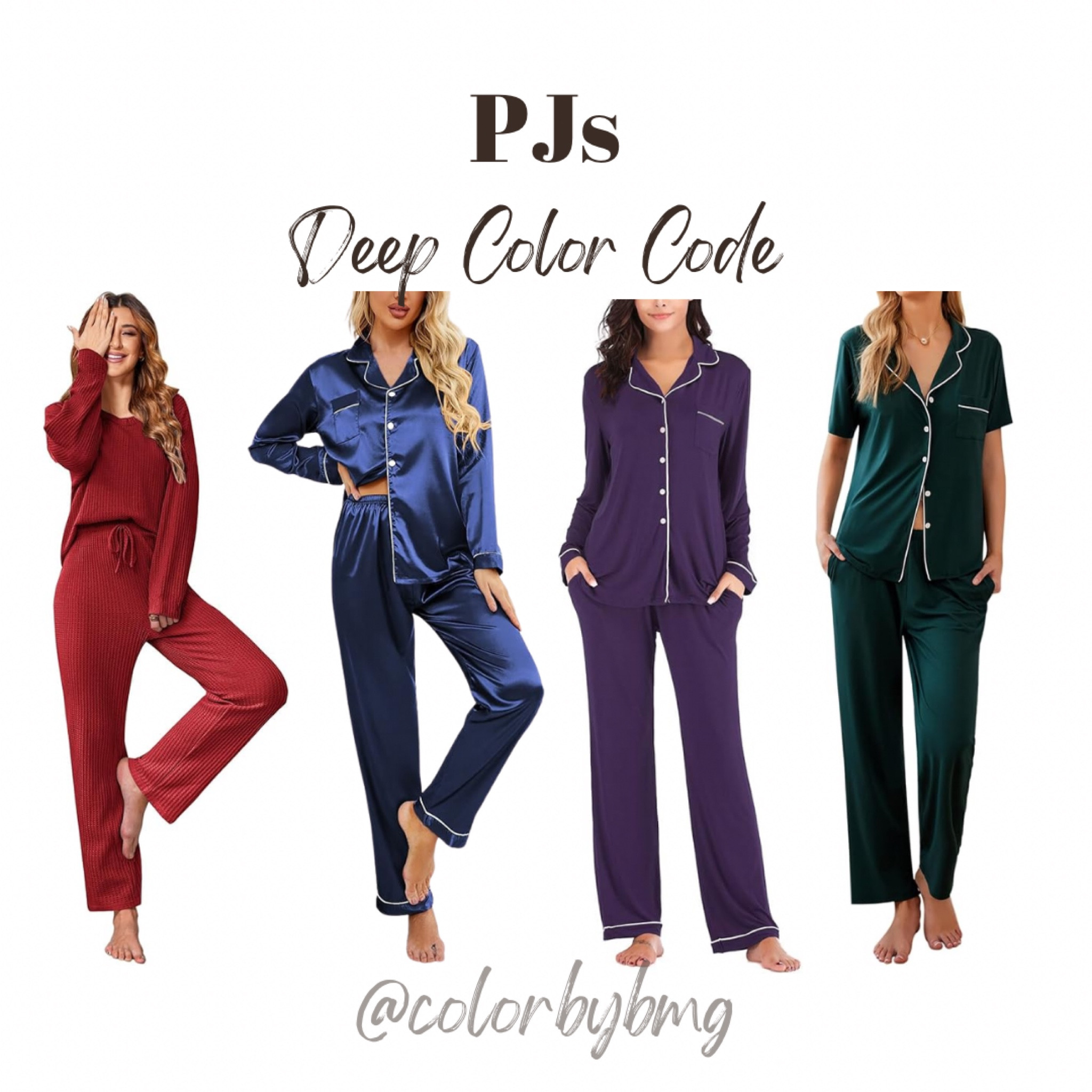 Deep Color Code Pajamas

1. Dark Red
2. Navy Blue
3. Purple
4. Green

Deep Winter, Deep Autumn, Dark Winter, Dark Autumn 


#LTKHoliday #LTKSeasonal #LTKGiftGuide