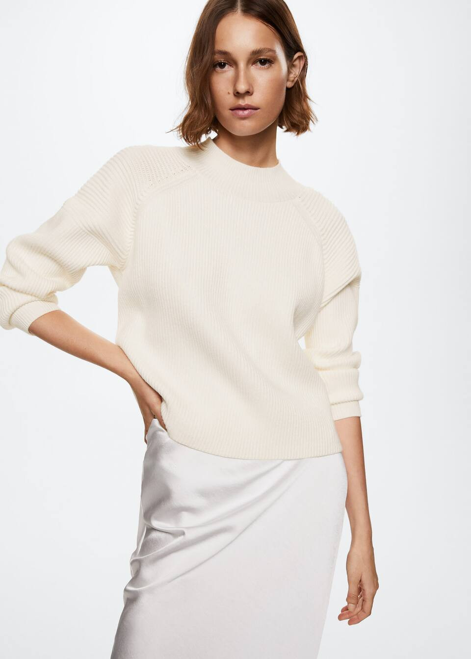 High collar ribbed knit sweater | MANGO (US)