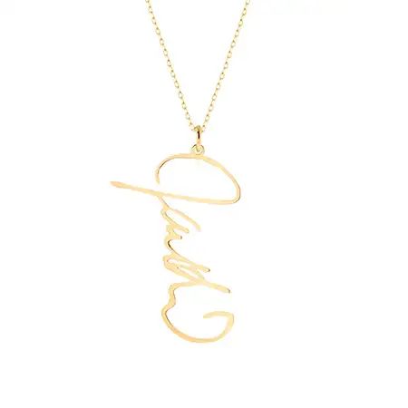 Custom Handwritten Signature Vertical Gold Necklace | Eve's Addiction Jewelry