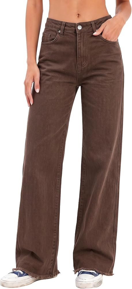 Womens Baggy Jeans High Waist Stretchy Wide Leg Denim Pants Trousers | Amazon (US)