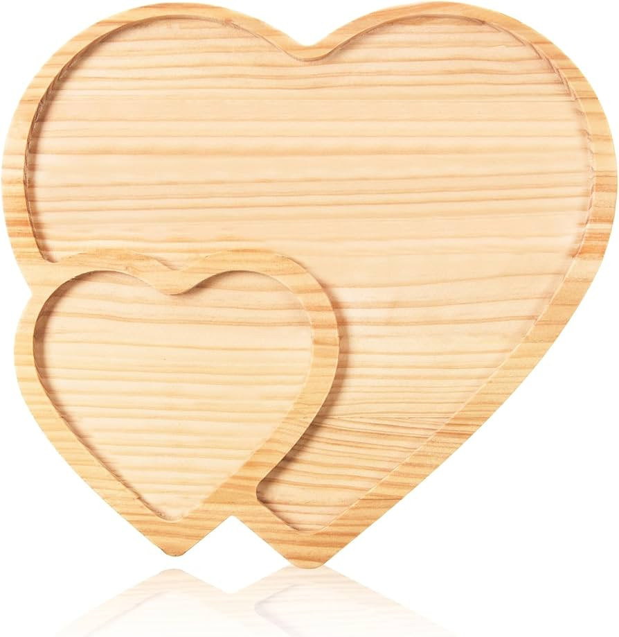 FOBSME Heart Shape Wooden Serving Tray Valentine's Day Wooden Platter Double-Heart Shape Charcute... | Amazon (US)