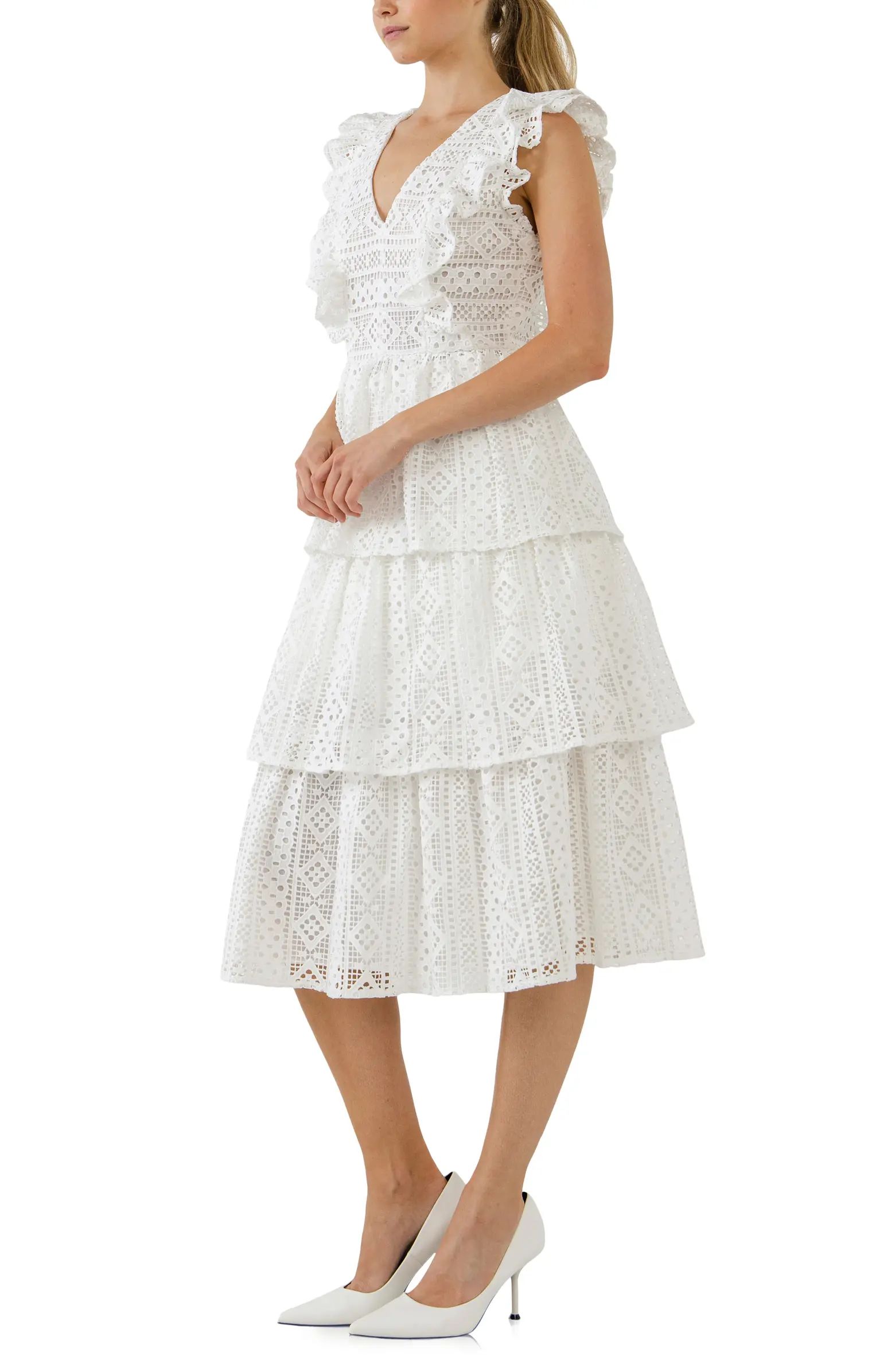 Lace Ruffle Tiered Midi Dress | Nordstrom