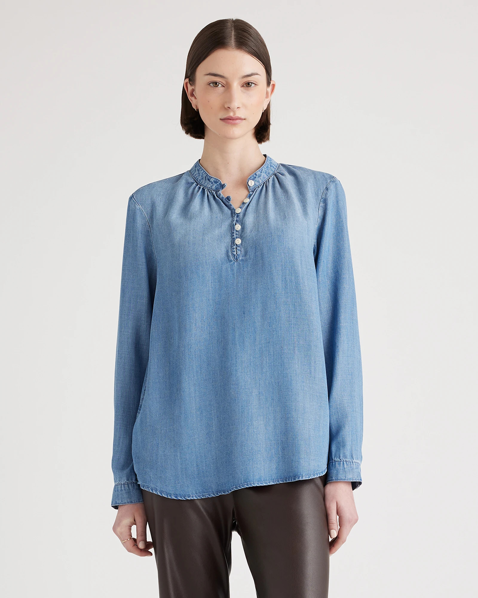Chambray Tencel Peasant Blouse | Quince