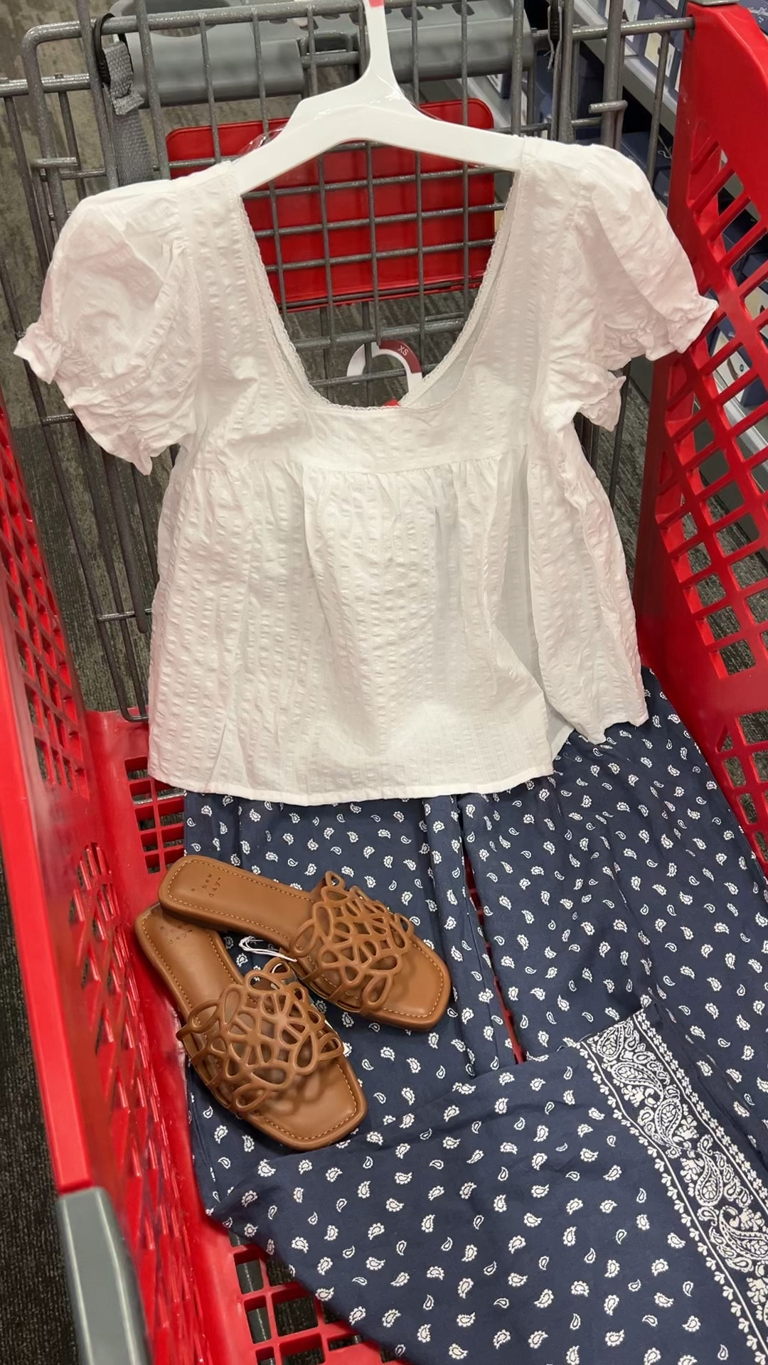 Target outfit idea with this white cotton top and flowy wide pants, Loewe look for less sandals. #targetstyle