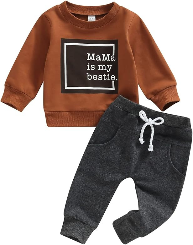Toddler Baby Boy Clothes Solid Color Long Sleeve Crewneck Sweatshirt Top Casual Pants Set 2Pcs Fa... | Amazon (US)