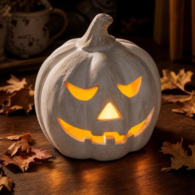 Halloween Decor - Fall Decorations for Home - 5.9" White Handmade Terracotta Jack-O-Lantern Pumpk... | Walmart (US)