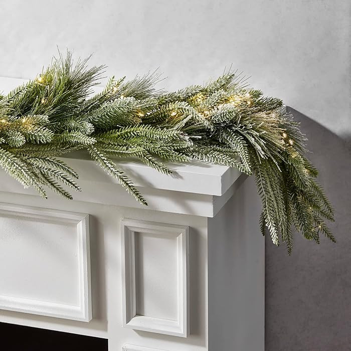 LampLust Garland with Lights Battery Operated, 6 Ft Frosted Garland with Pine Branches, 100 LED L... | Amazon (US)