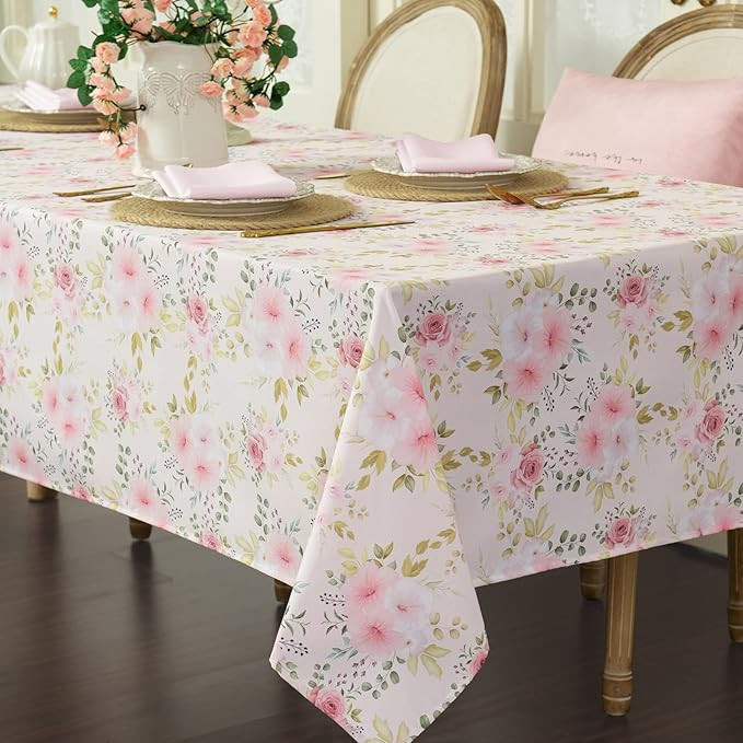 Joyfol Day Flower Tablecloth, Pink Floral Table Cloth for Rectangle Tables,Waterproof Resistant R... | Amazon (US)