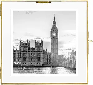 Isaac Jacobs 8x8, Antique Gold, Vintage Style Brass and Glass Hanging Picture Frame, Wall-Mountab... | Amazon (US)