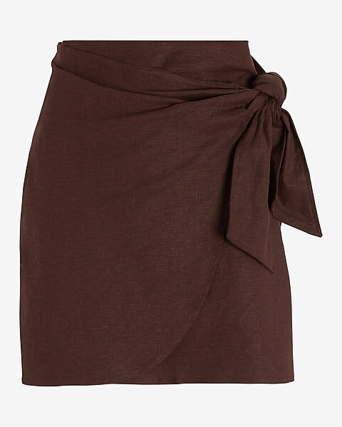 High Waisted Linen-Blend Side Tie Mini Skirt | Express