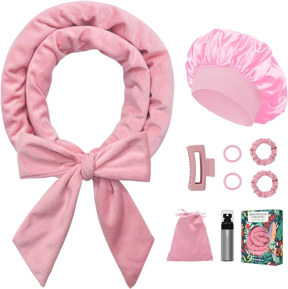 No Heat Overnight Curl Headband, 70" Soft Ribbon Curl Wrap for Long Hair - 9 PCS Rods Set with Bo... | Amazon (US)