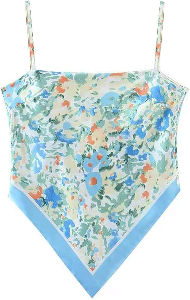 Women's Paisley Print Tie Back French Knot Hanky Hem Spaghetti Straps Handkerchief Cami Bandana T... | Amazon (US)