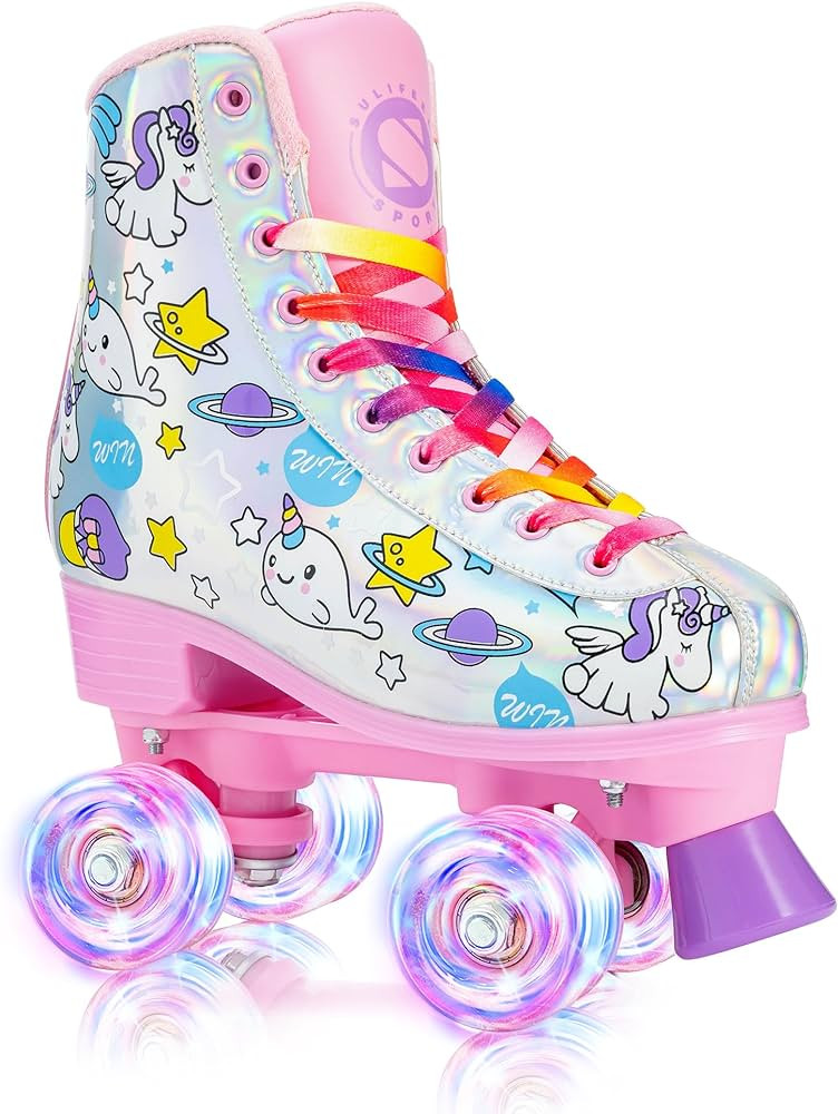 SULIFEEL Rainbow Unicorn Roller Skates for Girls Light up Wheels Kids Quad Skates with High Top R... | Amazon (US)