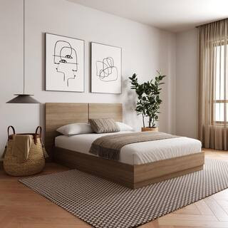 Milano Brown Oak Frame King Size Platform Bed with Headboard | The Home Depot