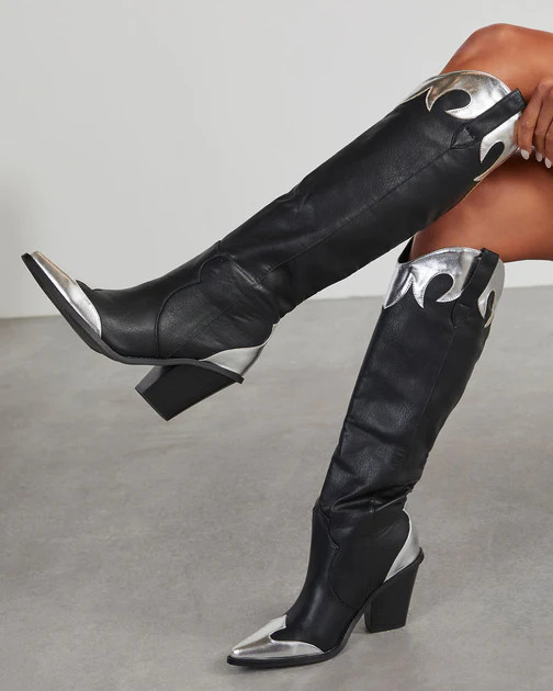 Billini Sayuri Boots - Black/Metallic Silver | VICI