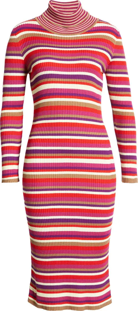 Lisa Says Gah Virgine Stripe Long Sleeve Ribbed Turtleneck Midi Dress | Nordstrom | Nordstrom