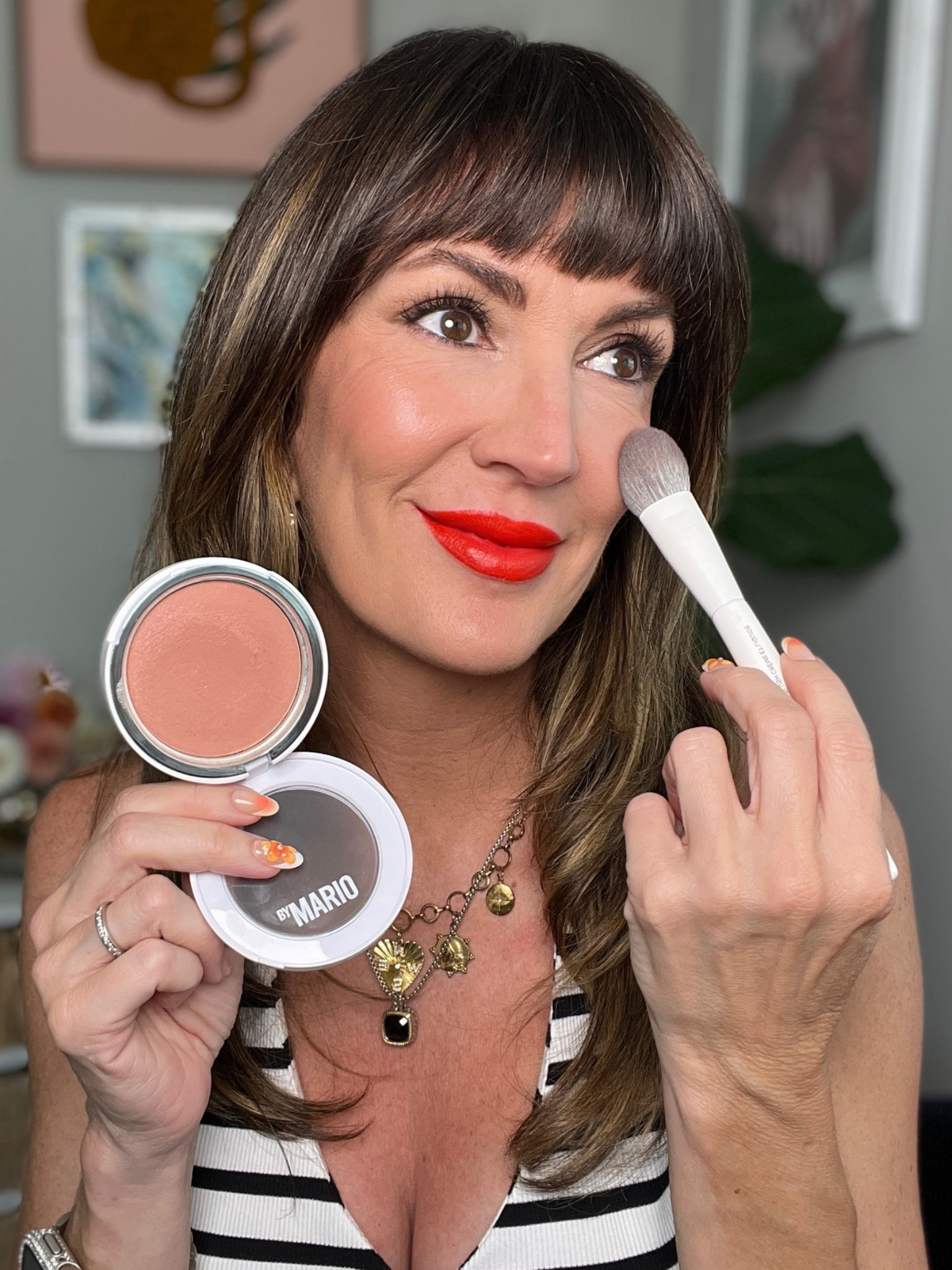 Current favorite barely there blush that gives me just enough color and the creamy dewy look is gorgeous! I love these Mario cream blushes and own quite a few shades. This one is “barely blushing” and linking cream blush brushes bc they’re a a must when applying! // lipcolor is “lady danger”

#LTKgrwm #LTKselfcare #LTKBeauty