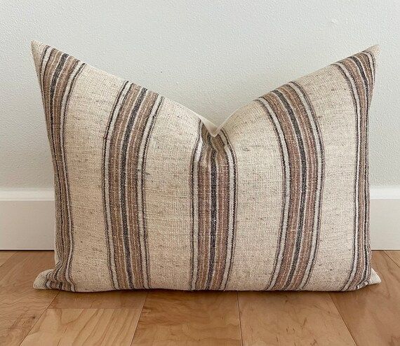 Raya pillow cover | brown striped | Wool striped | decorative pillow | accent pillow | farmhouse ... | Etsy (US)
