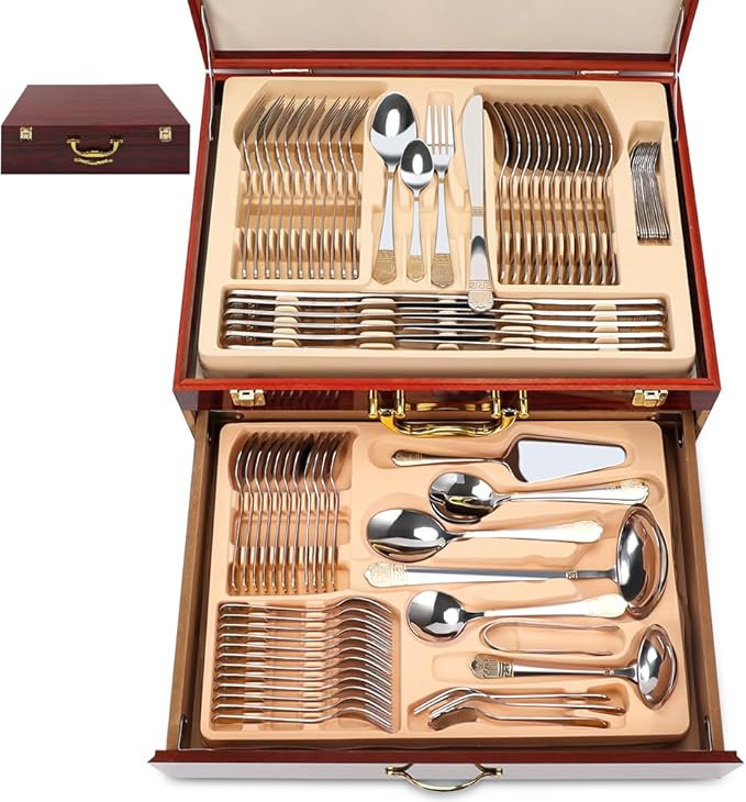 Faqueiro, Jogo de Talheres 84PCS, 410 Faqueiro Inox, Conjunto de Talheres de Aço Inoxidável de ... | Amazon (BR)