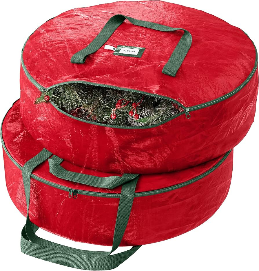 Heavy Duty Wreath Storage Bag 30 Inch, 2-Pack - Christmas Wreath Storage Container Red - Waterpro... | Amazon (US)