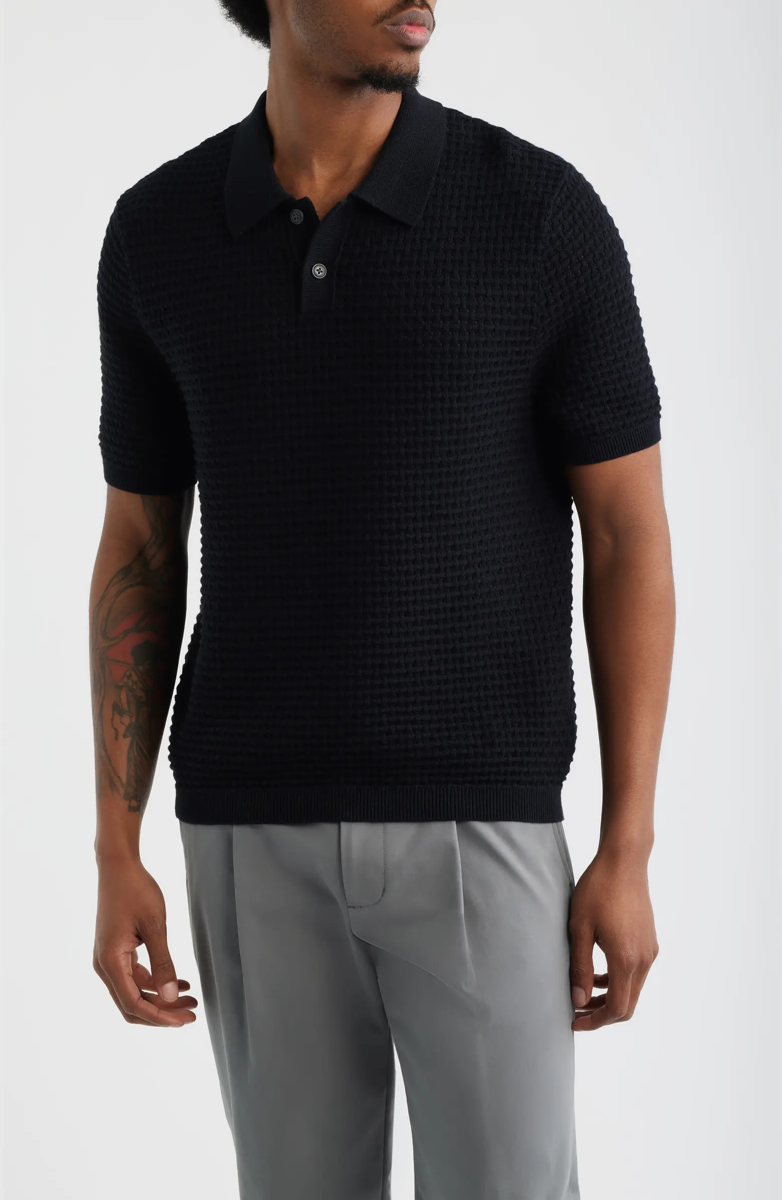 Open Edit Texture Knit Polo Top | Nordstrom | Nordstrom