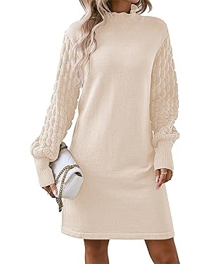 Pink Queen Women's Long Sleeve Sweater Mini Dress Casual Loose Mock Neck Empire Waist Cocktail Pa... | Amazon (US)