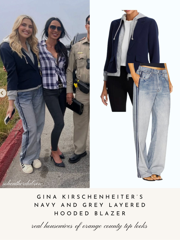 Gina Kirschenheiter's Navy Hooded Blazer and Side Striped Jeans 📸= @heatherdubrow 

 