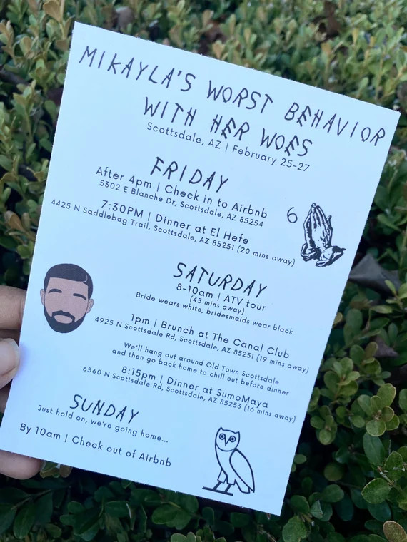 Drake Worst Behavior Bachelorette Weekend Itinerary Template | Etsy | Etsy (US)