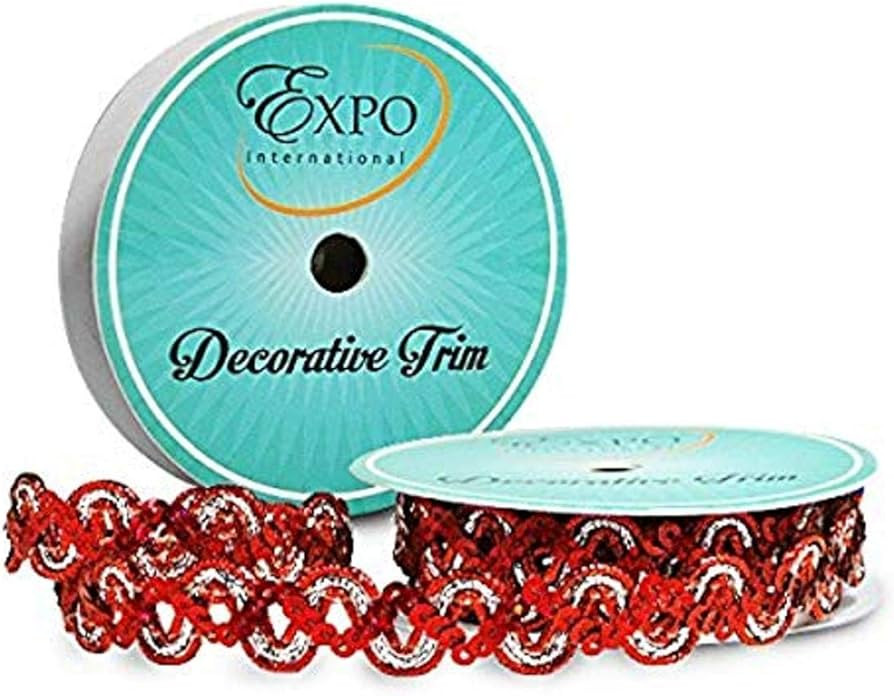 Expo International Karmen Sequin Metallic Braid Spool | Red/Silver | (3 Yard Cut) Trim, 3 yd | Amazon (US)