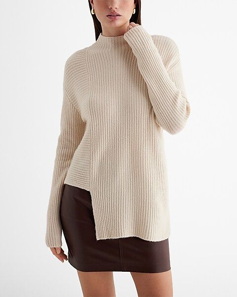 Ribbed Mock Neck Asymmetrical Hem Sweater | Express
