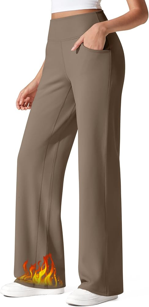 G4Free Fleece Lined Pants Women Wide Leg Work Trousers with Pockets High Waisted Sweatpants for C... | Amazon (US)