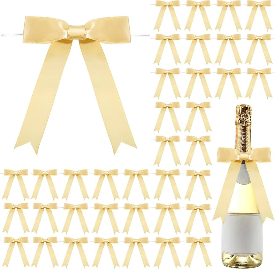 Riceshoot 50 Pcs Twist Tie Bows 5x7 Inch Large Satin Ribbon Bow for Gift Wrapping Champagne Bottl... | Amazon (US)