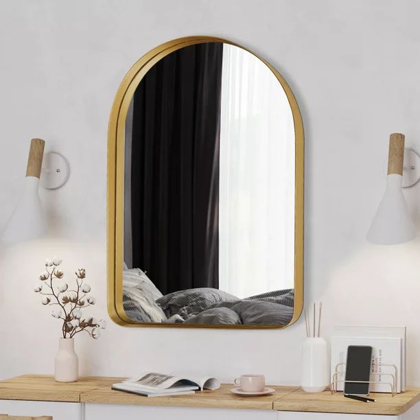 Clavie Arched Mirror with Metal Frame, 20" x 30" Gold Vanity Mirror for Bathroom Bedroom, Arched ... | Walmart (US)