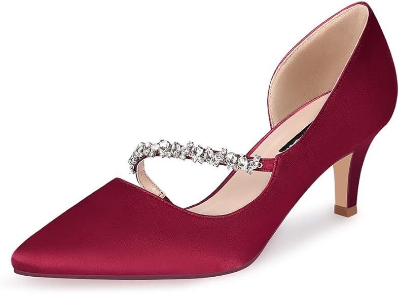 ERIJUNOR Women Mid Kitten Heels Closed Pointy Toe D’Orsay Pumps Wedding Party Shoes | Amazon (US)