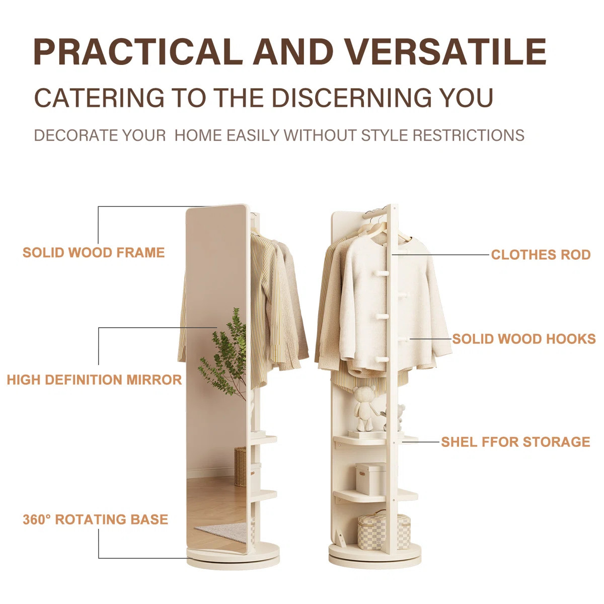 Solid Wood Frame Full Length Mirror | Multifunctional Entryway Organizer with Clothing Rack & Hoo... | Wayfair North America