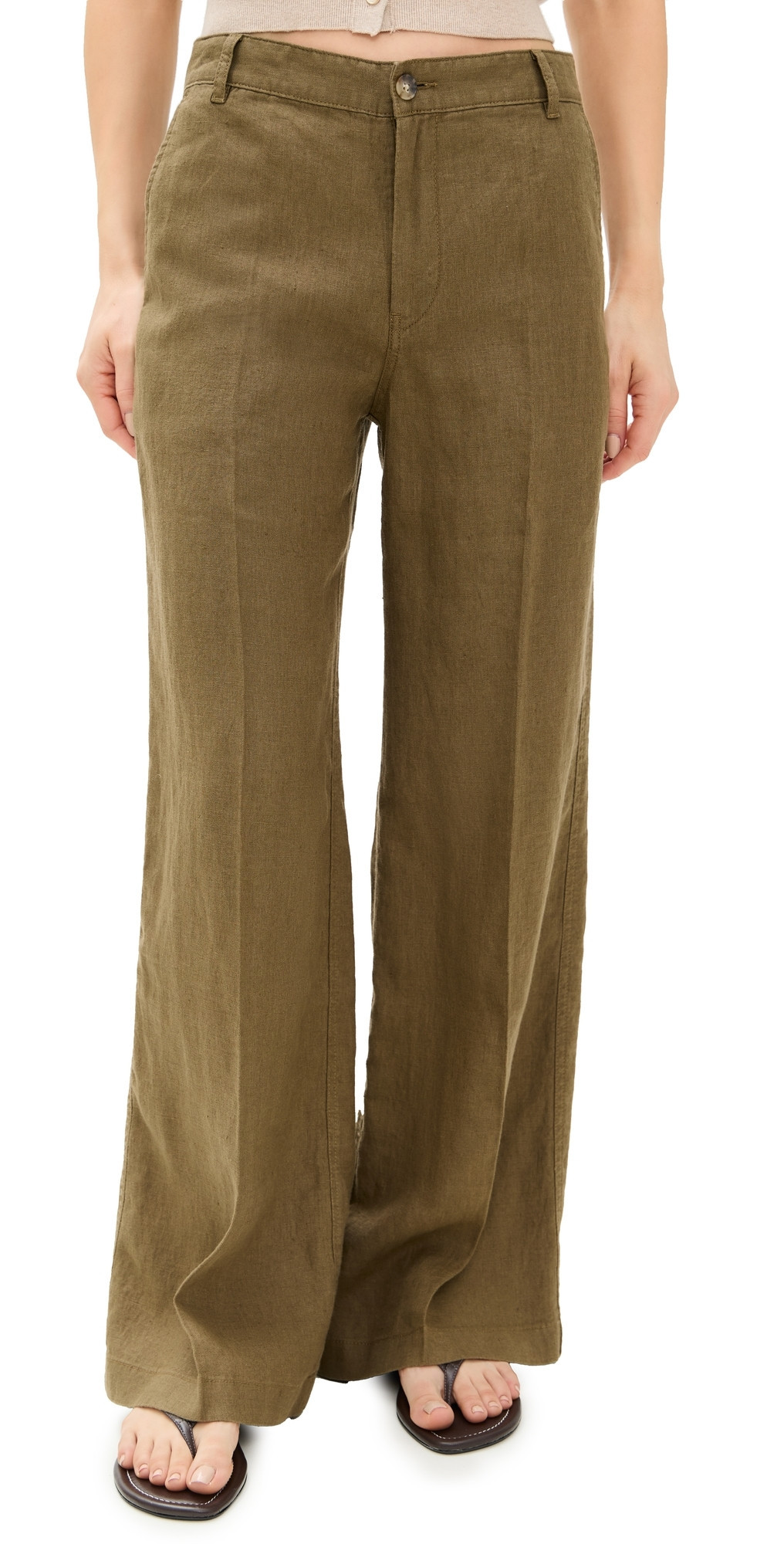 Madewell The Zoe Relaxed Wide Pant in 100% Linen Safari Khaki 2 | Shopbop