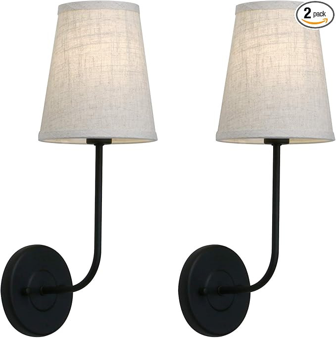 Pathson Set of 2 Vintage Wall Sconces Linen Fabric Shade, Bathroom Vanity Lights Dark Black Finis... | Amazon (US)