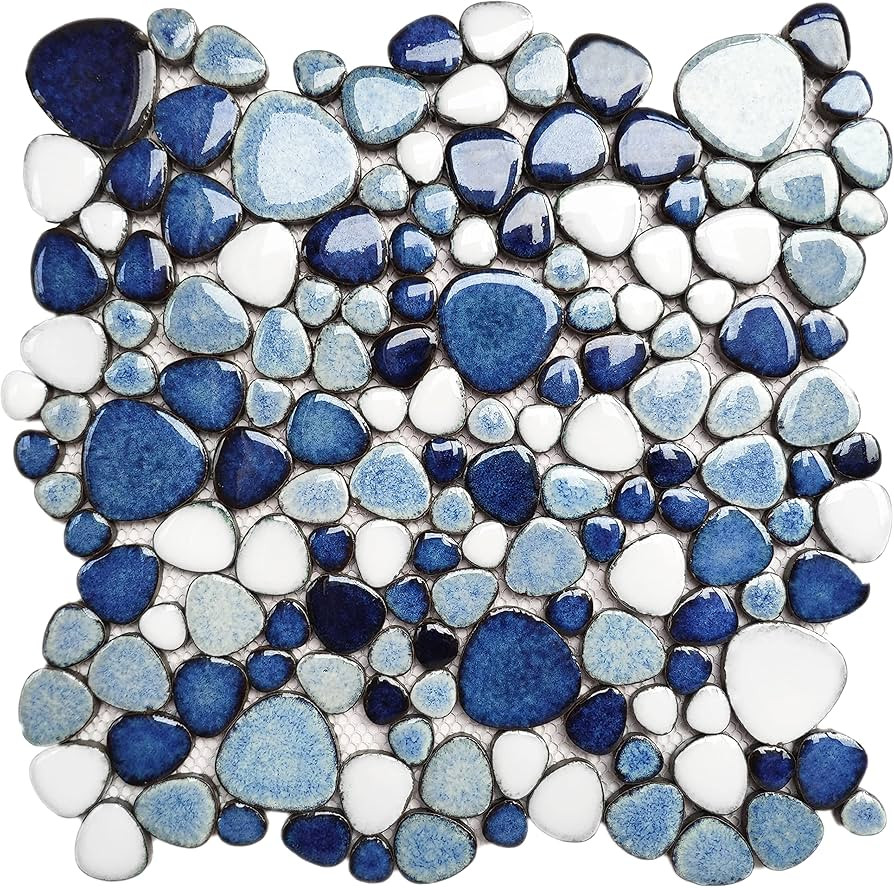 Parrotile Aegean Sea Random Pebbles Ceramic Tile Blue and White Mosaic Sheets for Shower Floor Wa... | Amazon (US)